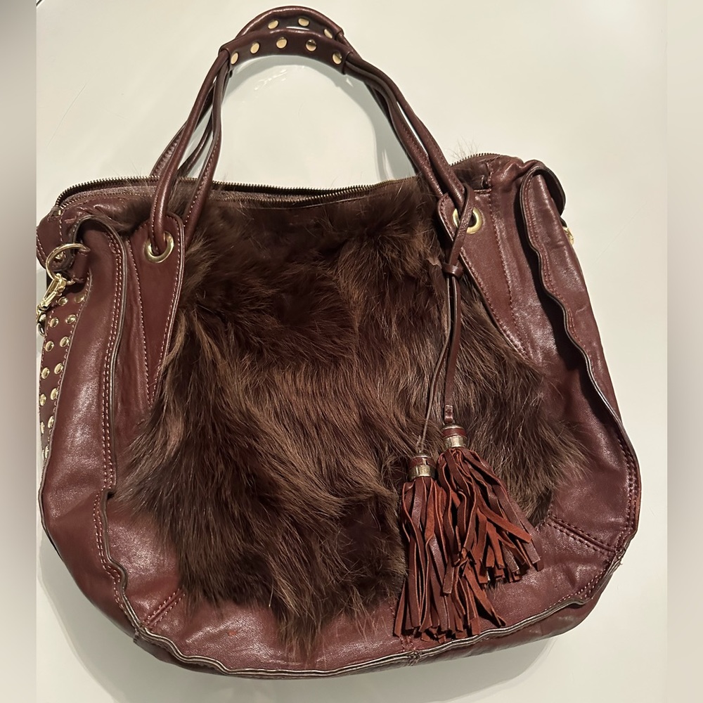 Hype leather and fur tote bag gently used